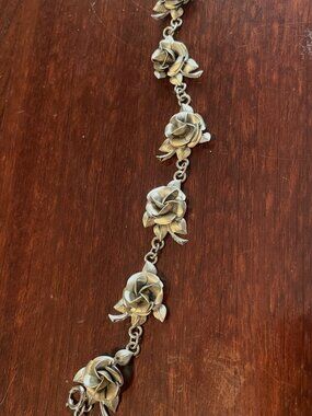 Vintage Silver Roses linked Bracelet, Marked "Sterling AC"